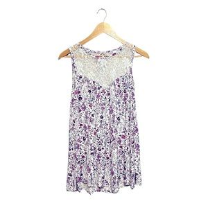 2DYE4 | Ladies Pink Purple Heart / Scoop Neck Loose Fitting Lace Floral Blouse​​